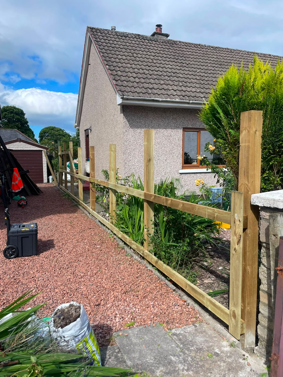 New timber fence installation, Inverness, before